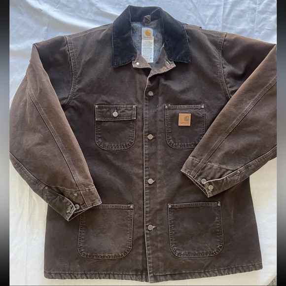 Carhartt Other - Carhartt Brown Chore Coat  Corduroy Collar XL Tall Blanket  Lined